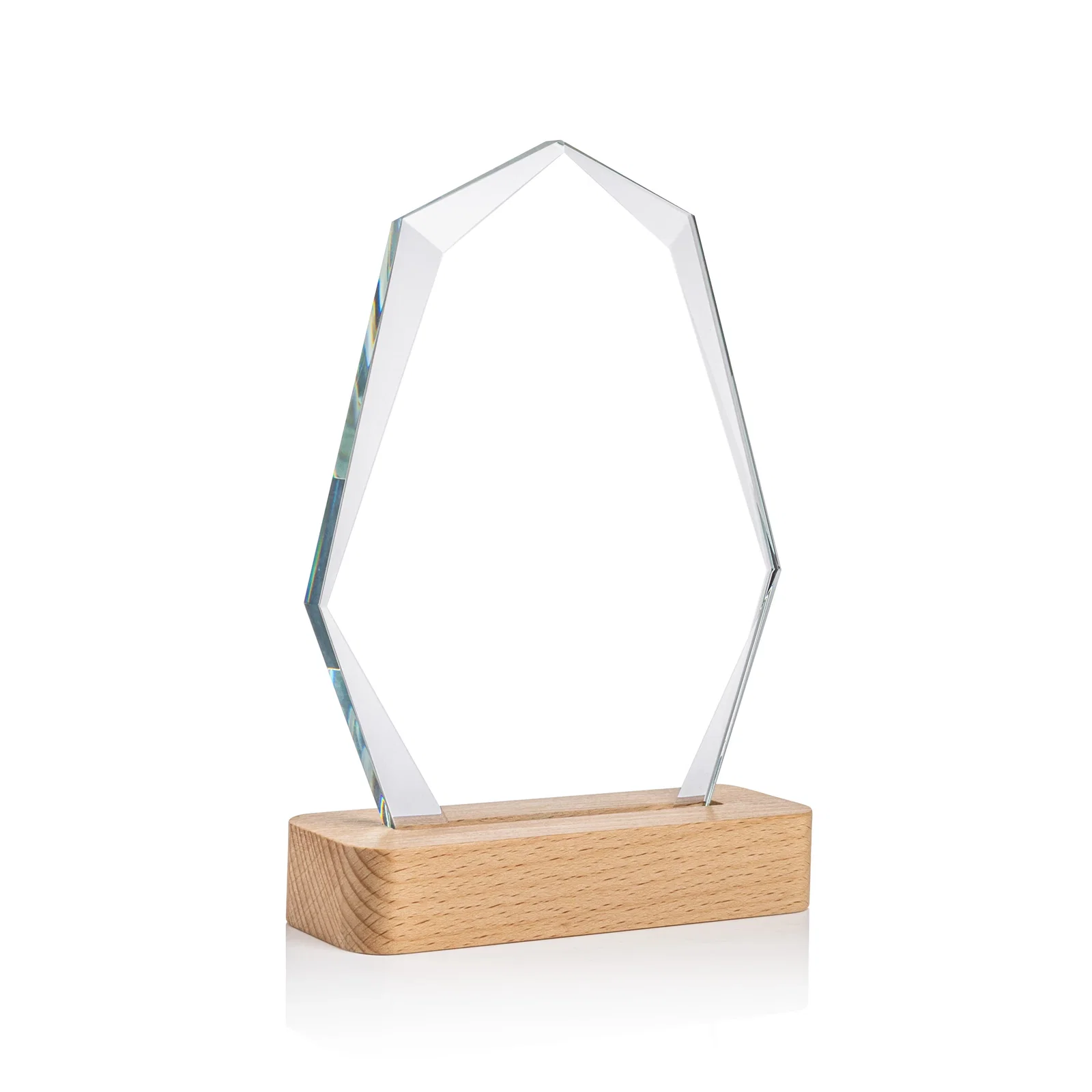 Custom Starfire Crystal Geometric Award on Beechwood Base for dealer and partner awards