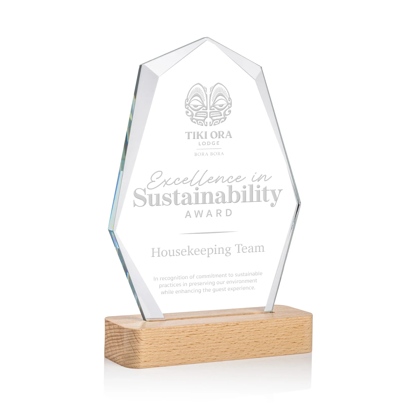 Custom Starfire Crystal Geometric Award on Beechwood Base for service anniversary gifts
