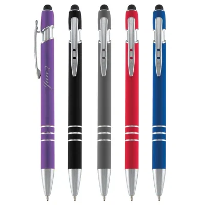 Stylus end resting against a tablet screen