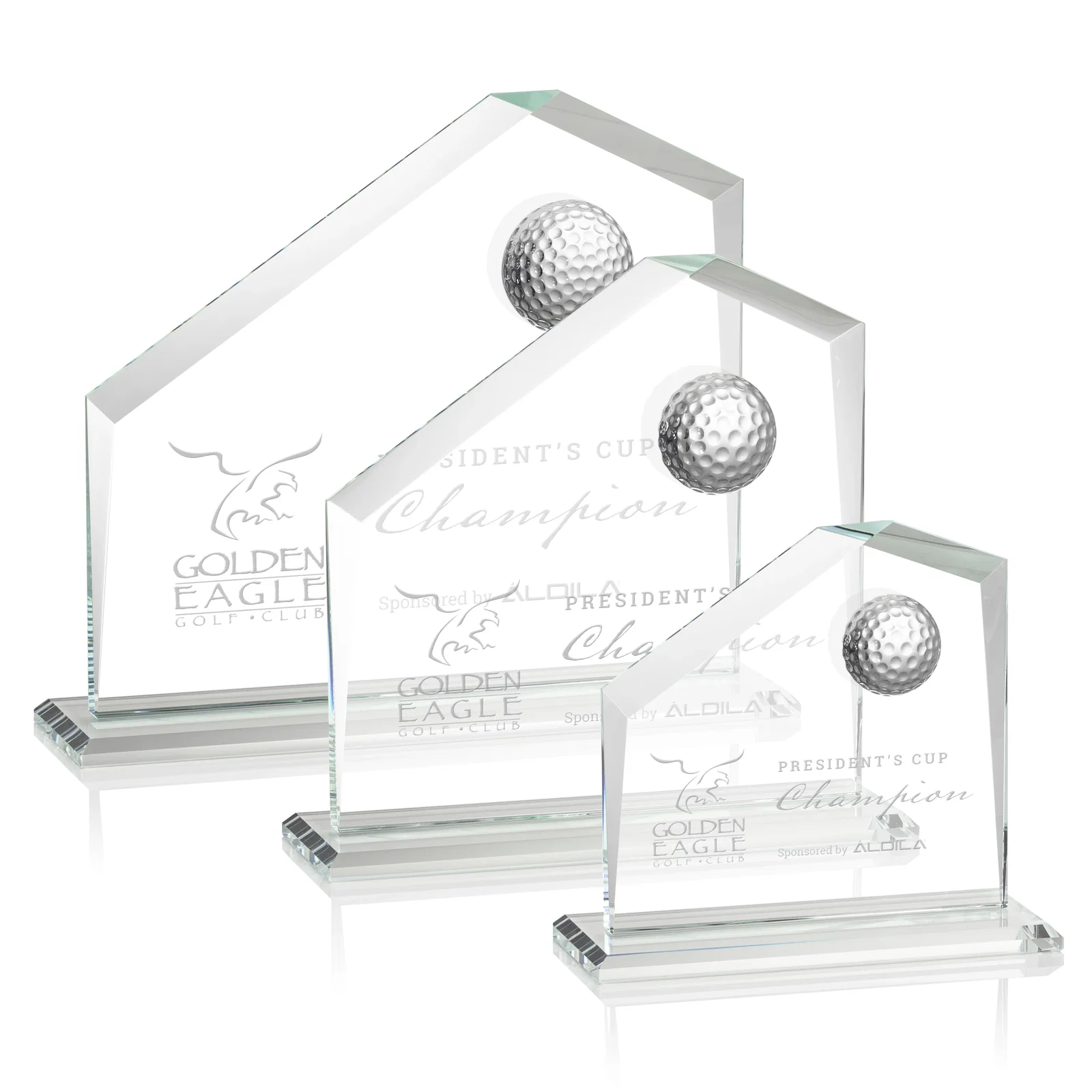 Custom Starfire Crystal Award with 3D Golf Ball on Beveled Face for employee recognition