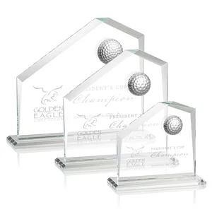 Starfire Crystal Award with 3D Golf Ball on Beveled Face