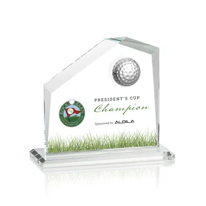 Starfire Crystal Award with 3D Golf Ball on Beveled Face