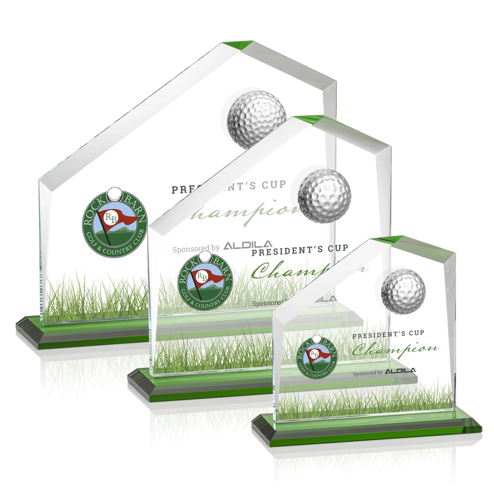 Personalized Starfire Crystal Award with 3D Golf Ball on Beveled Face for employee recognition