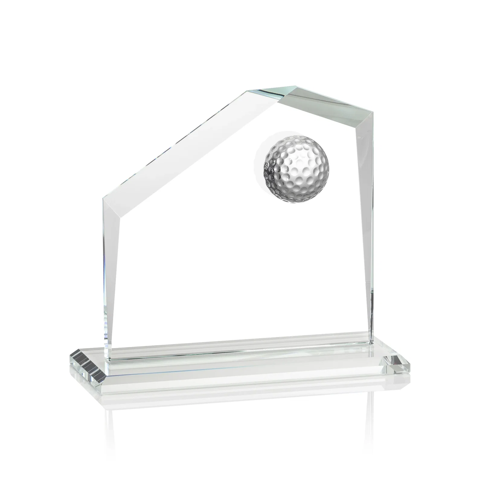 Personalized Starfire Crystal Award with 3D Golf Ball on Beveled Face for retirement presentations