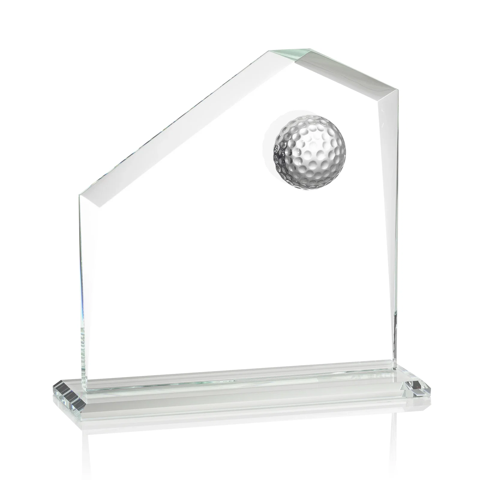 Personalized Starfire Crystal Award with 3D Golf Ball on Beveled Face for team milestone celebrations