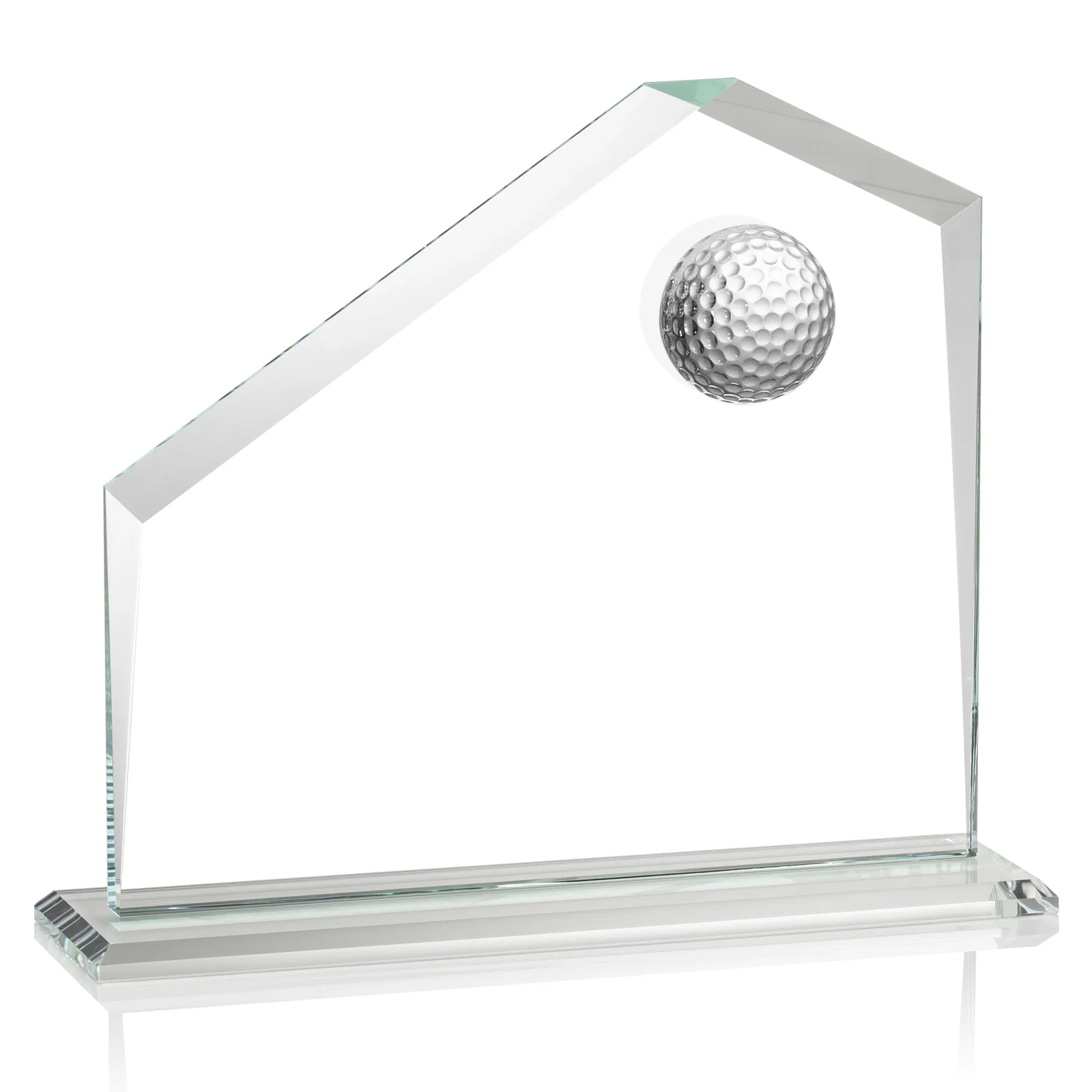 Personalized Starfire Crystal Award with 3D Golf Ball on Beveled Face for donor appreciation