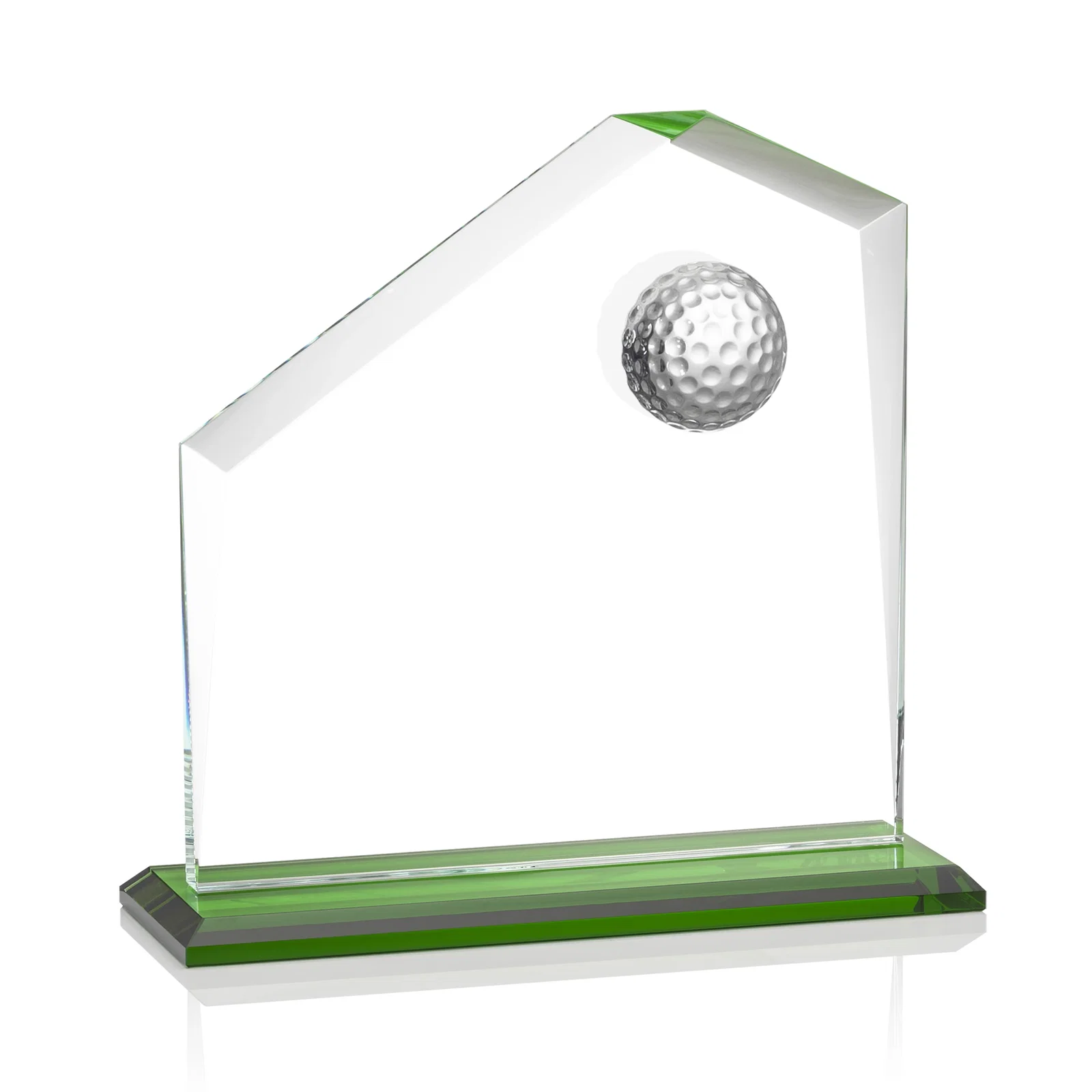 Personalized Starfire Crystal Award with 3D Golf Ball on Beveled Face for safety achievement programs