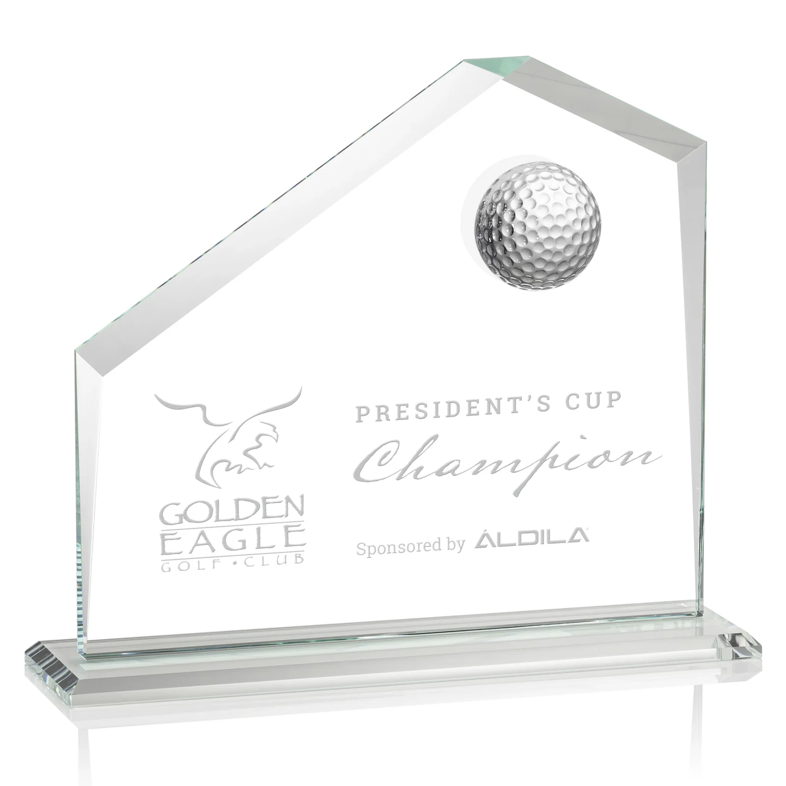 Custom Starfire Crystal Award with 3D Golf Ball on Beveled Face for sales achievement awards
