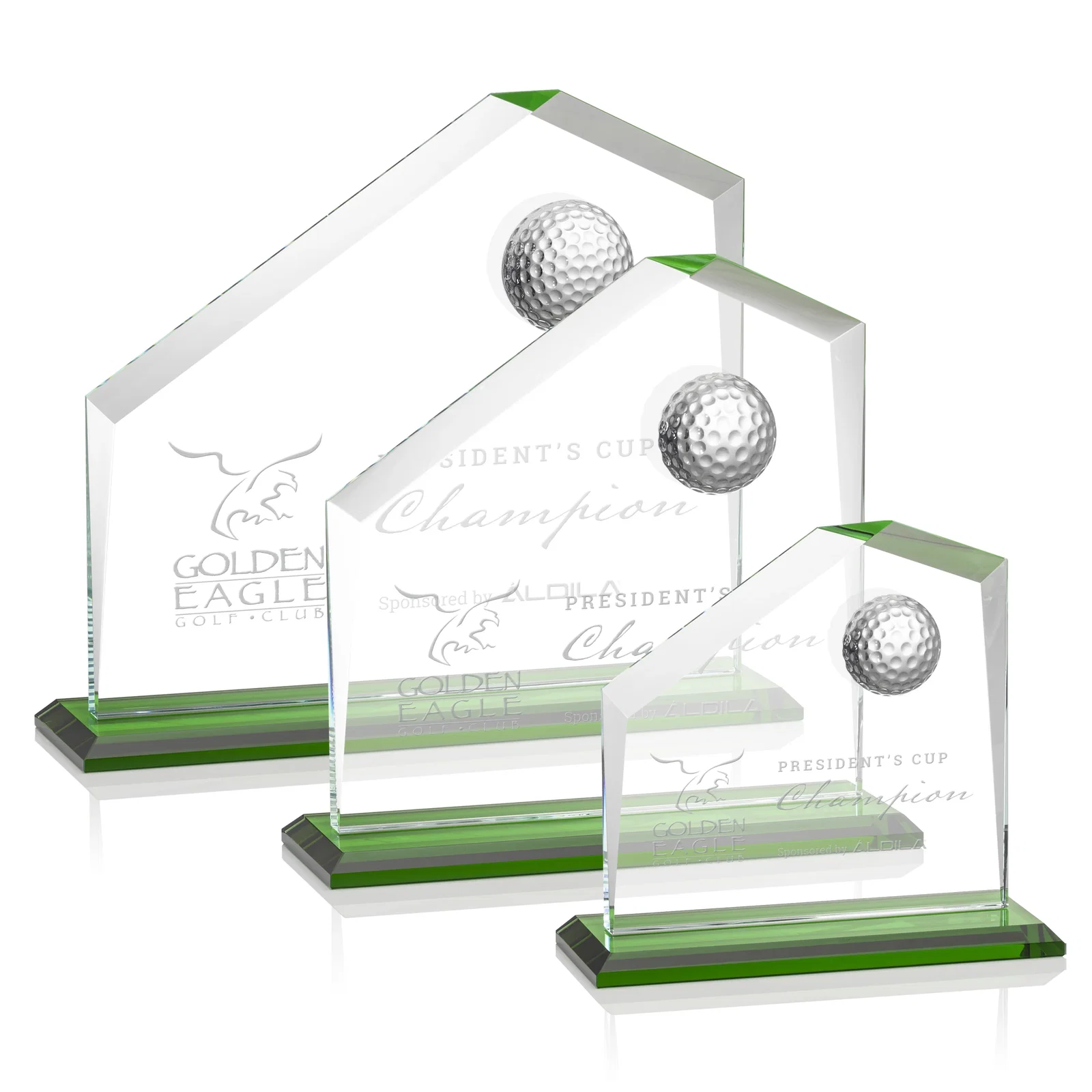 Custom Starfire Crystal Award with 3D Golf Ball on Beveled Face for retirement presentations