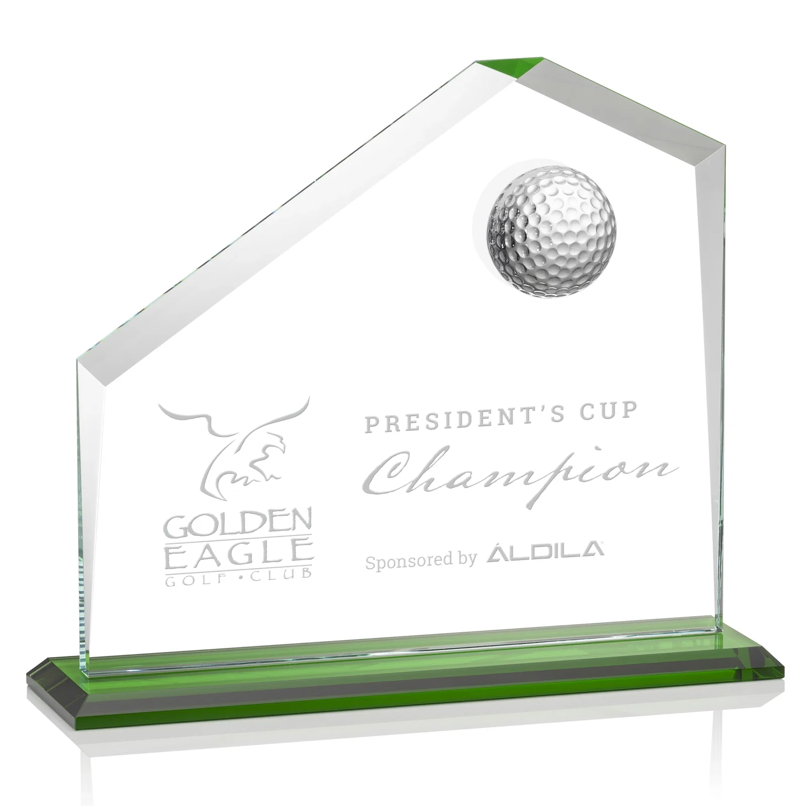Custom Starfire Crystal Award with 3D Golf Ball on Beveled Face for graduation ceremonies