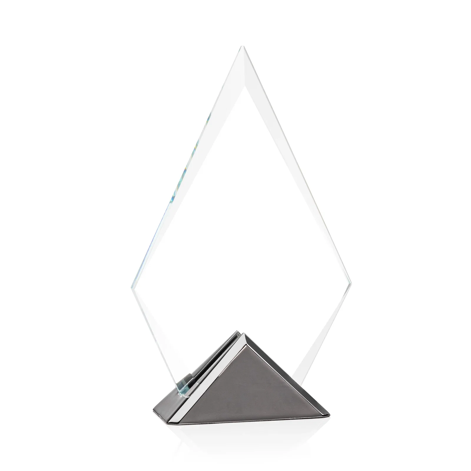 Custom Starfire Crystal Diamond Award on Triangular Gunmetal Base for dealer and partner awards