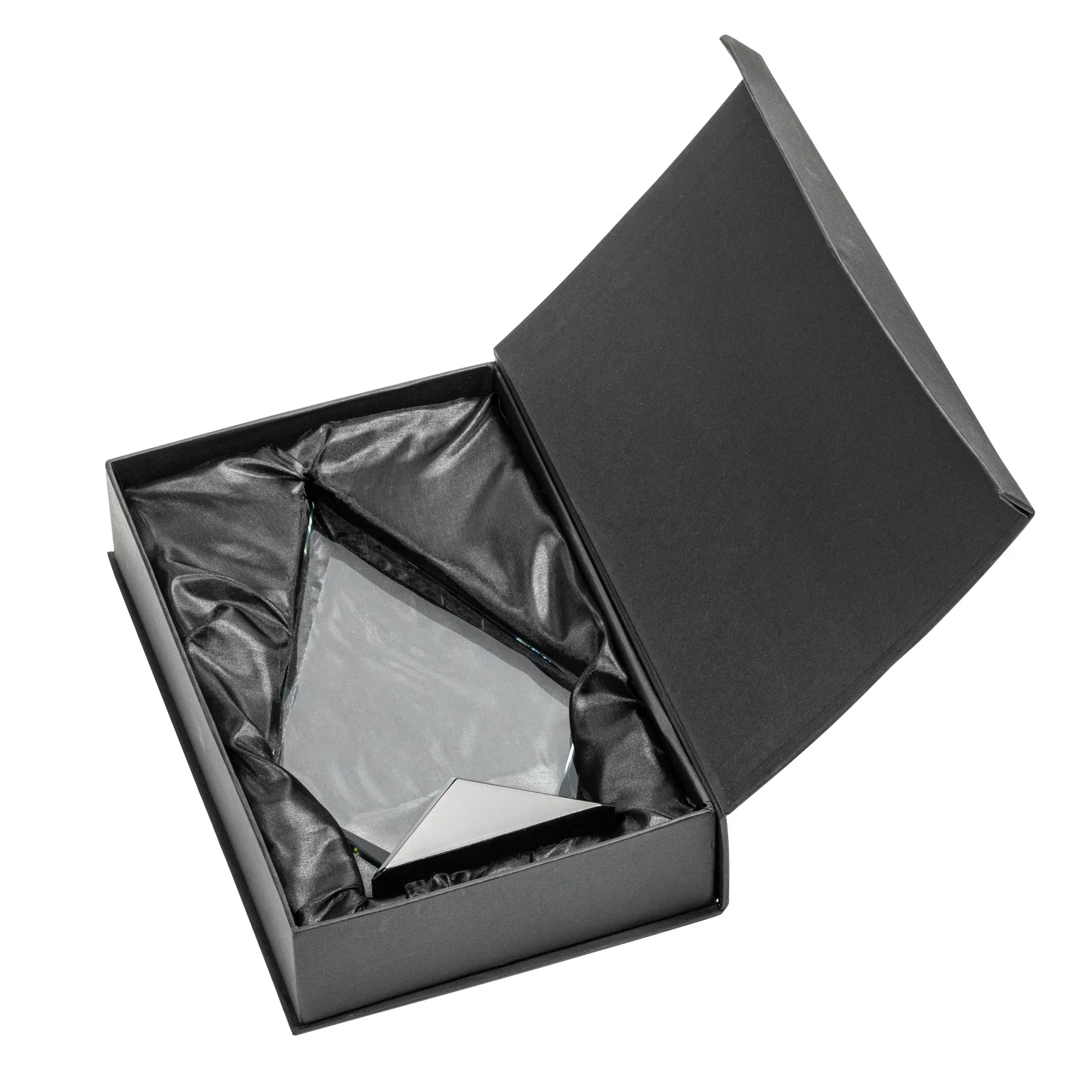 Custom Starfire Crystal Diamond Award on Triangular Gunmetal Base for retirement presentations
