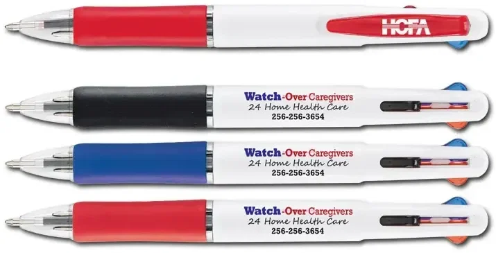 Android Pen. White plastic pen with black, blue, and red ink for trade show handouts, view 3