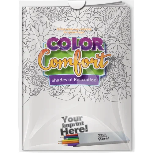Animals adult coloring book and 6 colored pencils combo pack in poly bag
