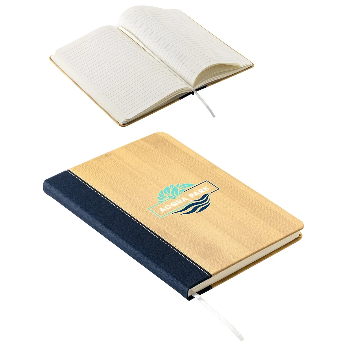 Custom Anji Faux Bamboo Hardcover Journal, front view of the branded journal cover