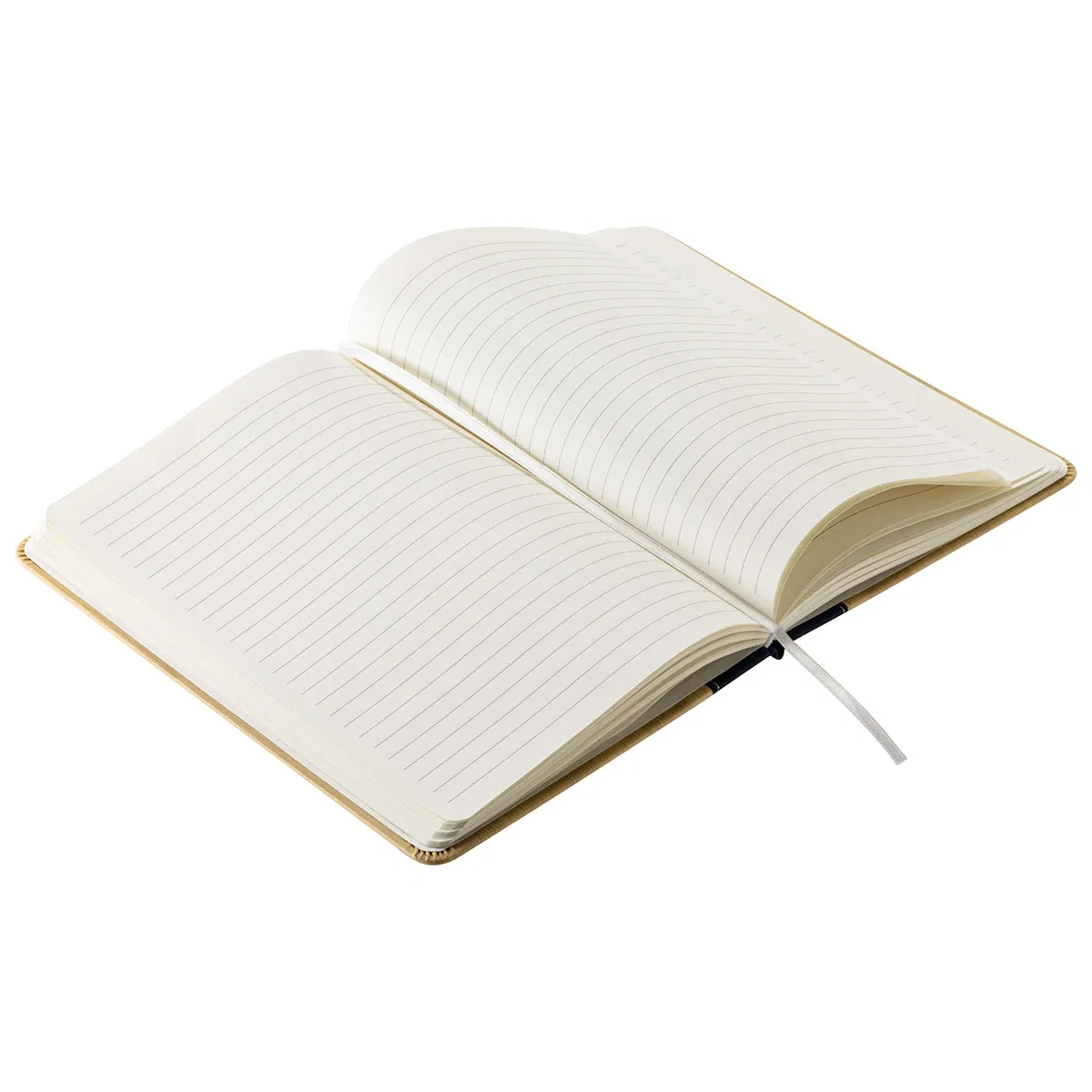 Open view of the Anji Faux Bamboo Hardcover Journal showing the ruled pages