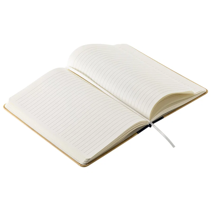 Open view of the Anji Faux Bamboo Hardcover Journal showing the ruled pages