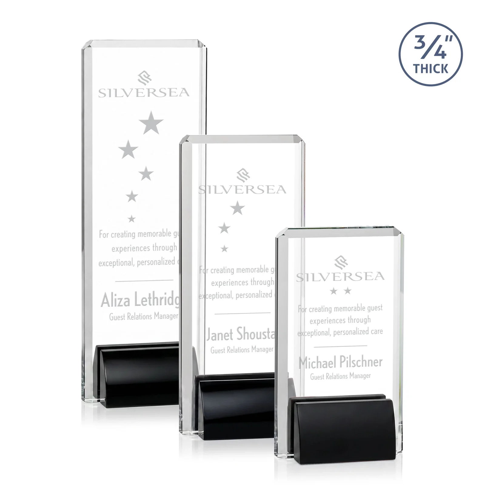 Custom Starfire Crystal Rectangle Award Fused to Paired Red Base, metal awards for dealer and partner awards
