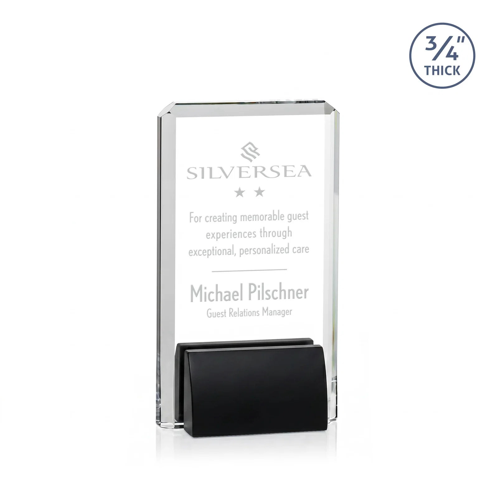 Custom Starfire Crystal Rectangle Award Fused to Paired Red Base, metal awards for company anniversary events