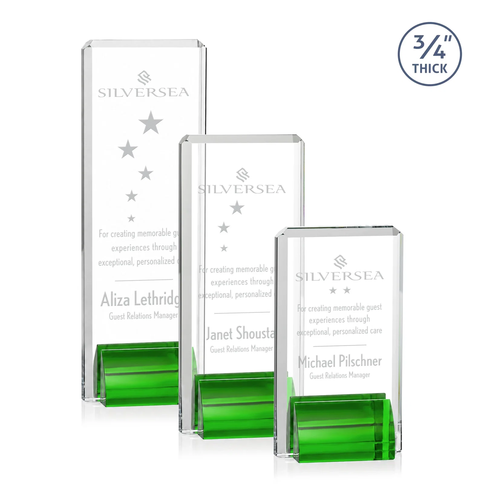 Personalized Starfire Crystal Rectangle Award Fused to Paired Red Base, metal awards for sales achievement awards