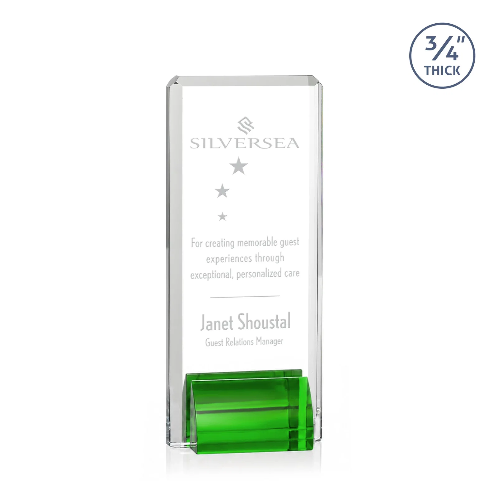 Personalized Starfire Crystal Rectangle Award Fused to Paired Red Base, metal awards for team milestone celebrations