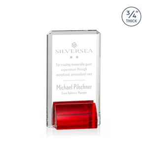 Starfire Crystal Rectangle Award Fused to Paired Red Base