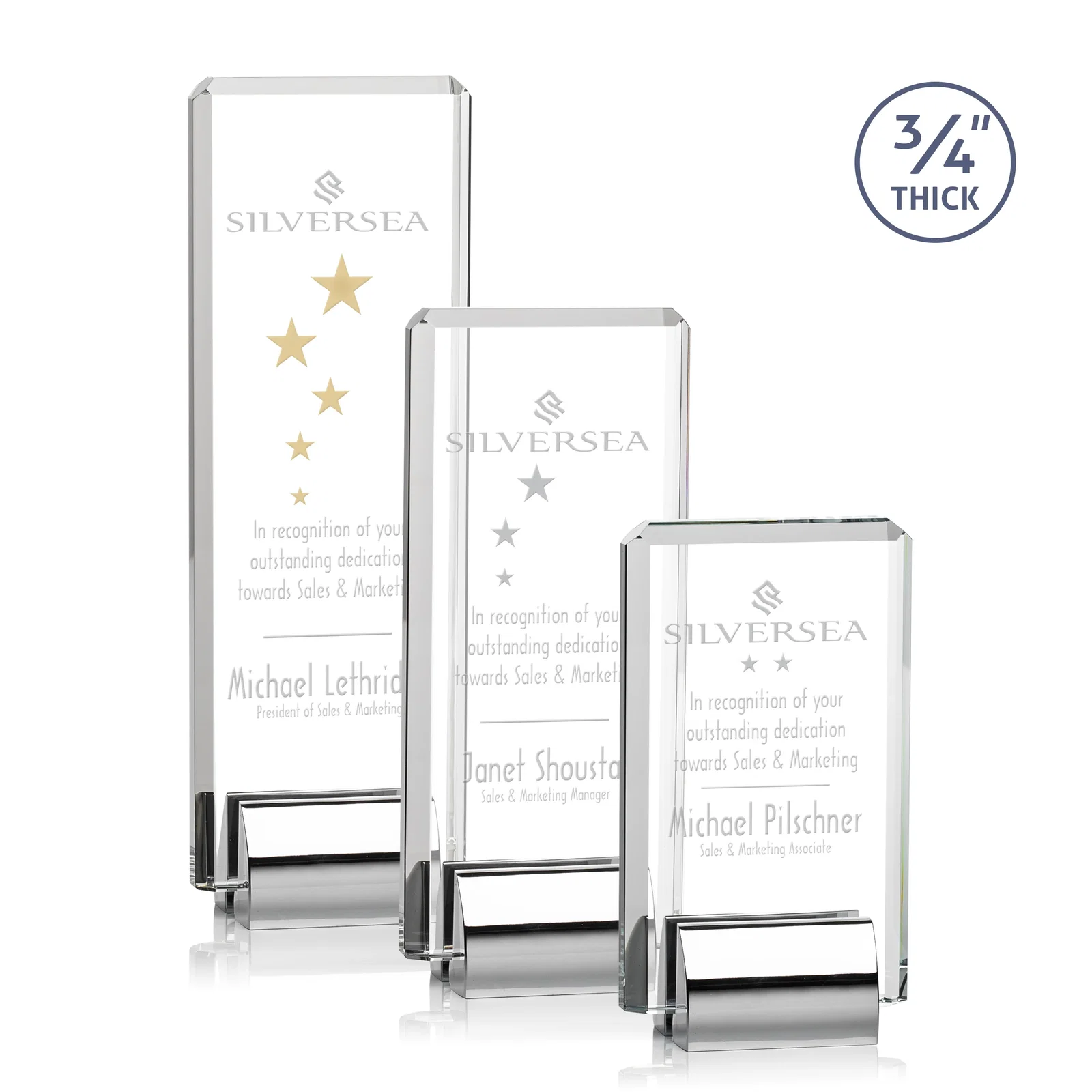 Personalized Starfire Crystal Rectangle Award Fused to Paired Red Base, metal awards for safety achievement programs