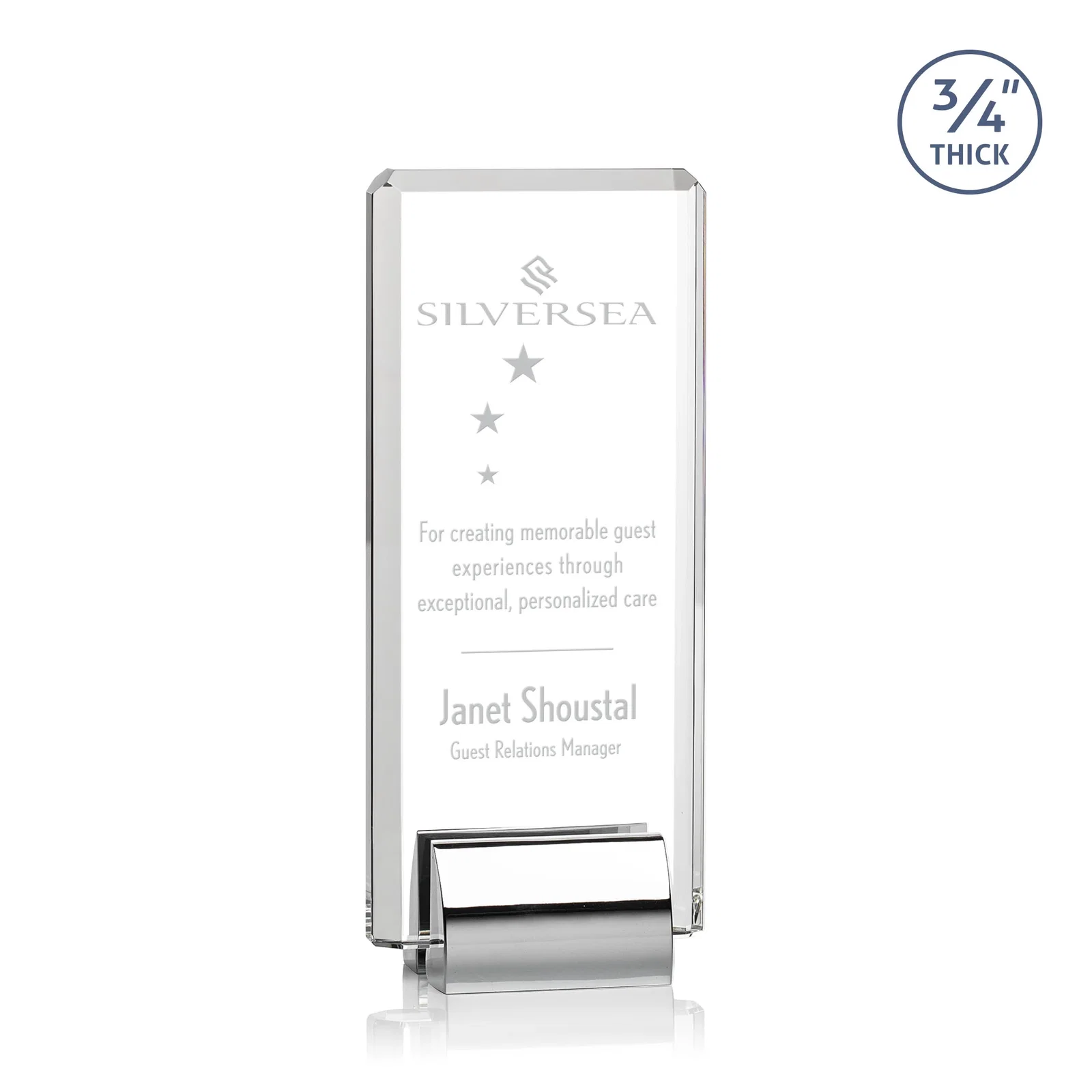 Personalized Starfire Crystal Rectangle Award Fused to Paired Red Base, metal awards for dealer and partner awards