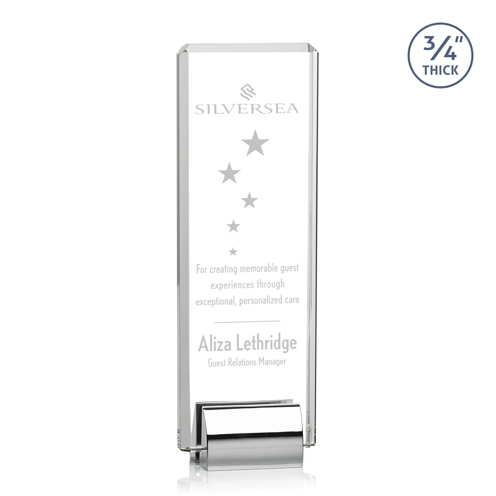Personalized Starfire Crystal Rectangle Award Fused to Paired Red Base, metal awards for company anniversary events