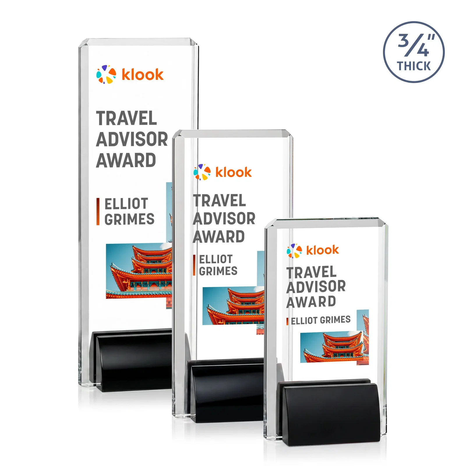 Promotional Starfire Crystal Rectangle Award Fused to Paired Red Base, metal awards for employee recognition