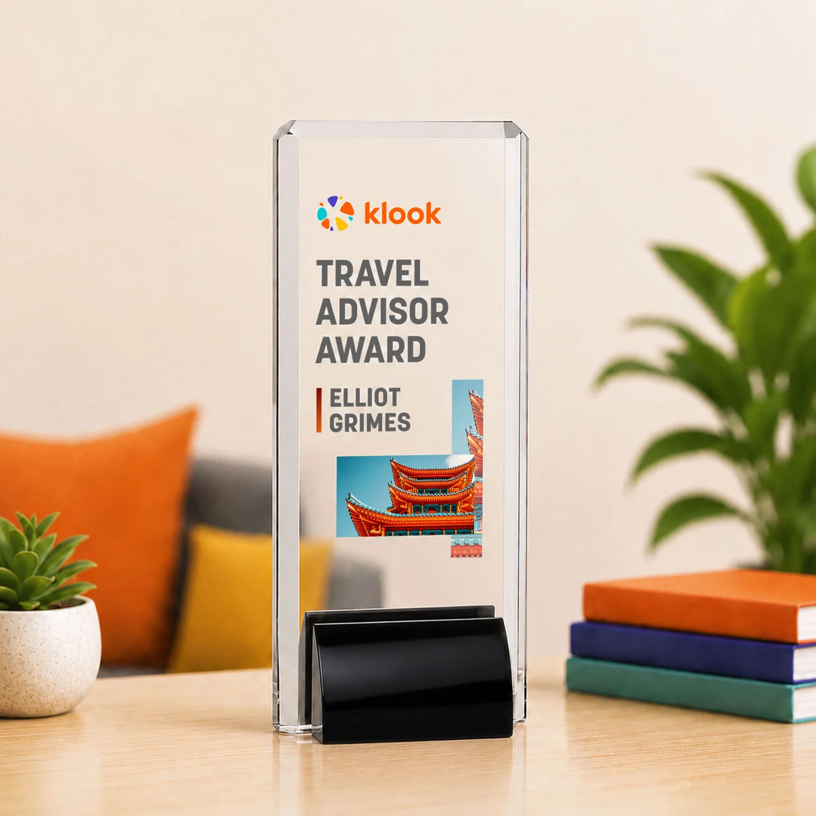Promotional Starfire Crystal Rectangle Award Fused to Paired Red Base, metal awards for retirement presentations