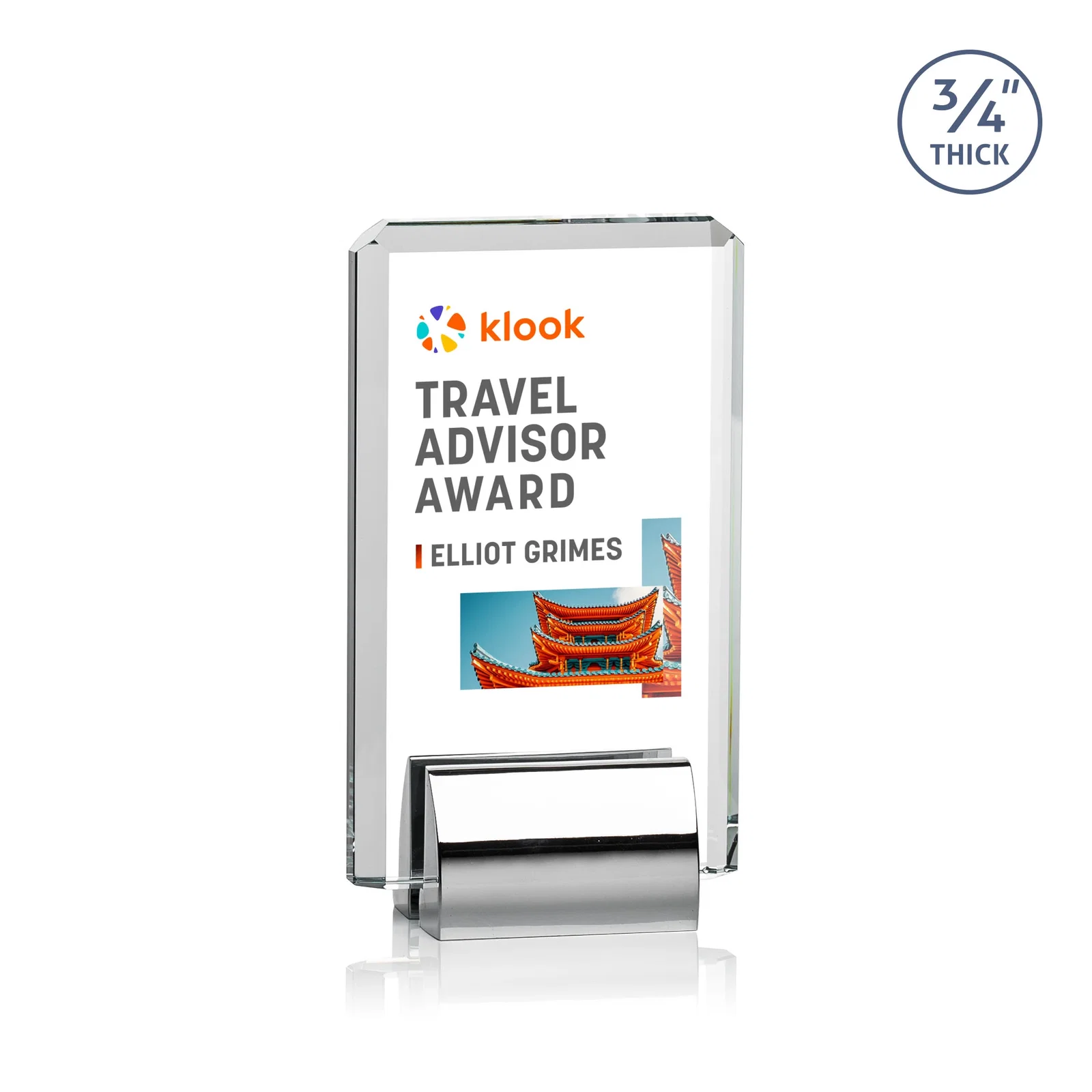Branded Starfire Crystal Rectangle Award Fused to Paired Red Base, metal awards for dealer and partner awards