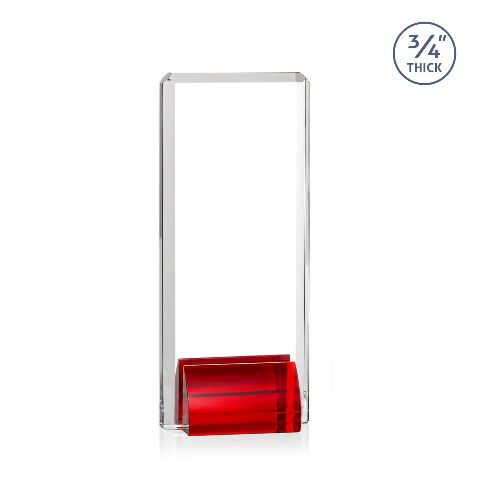 Custom printed Starfire Crystal Rectangle Award Fused to Paired Red Base, metal awards for service anniversary gifts