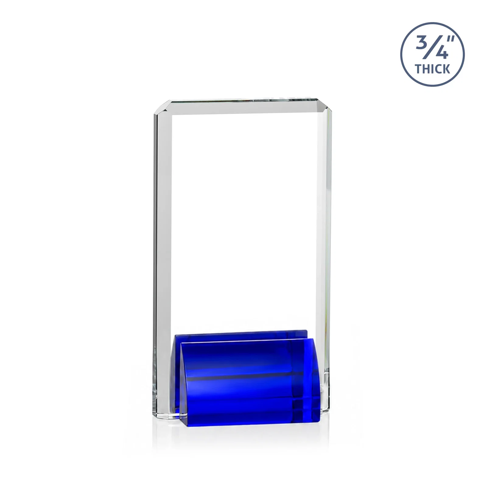 Custom printed Starfire Crystal Rectangle Award Fused to Paired Red Base, metal awards for team milestone celebrations