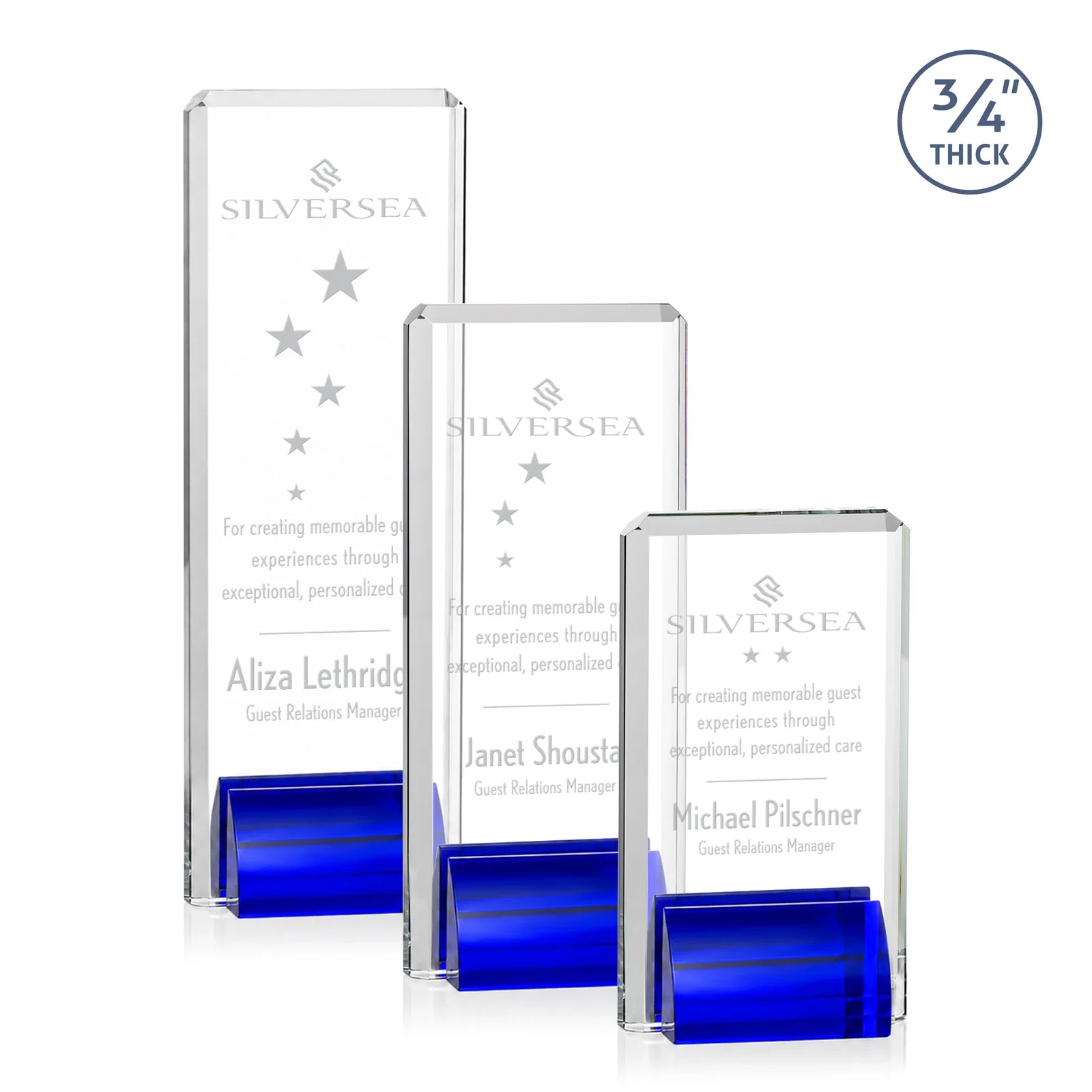 Custom Starfire Crystal Rectangle Award Fused to Paired Red Base, metal awards for team milestone celebrations
