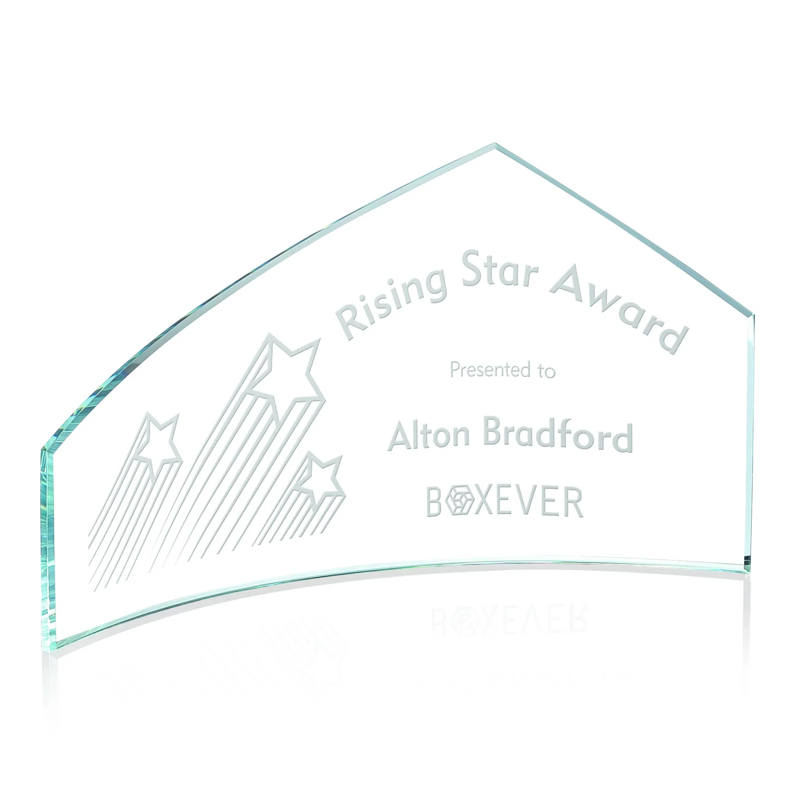 Custom Starfire Crystal Peak-and-Crescent Award, Free of Green Cast, awards for retirement presentations