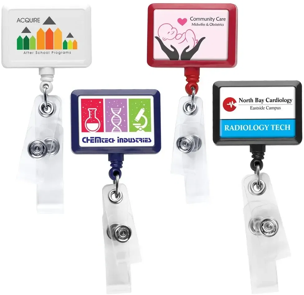 Antimicrobial Double Vinyl Strap Secure ID Badge Reel (Rectangle, Round, Oval and Square)