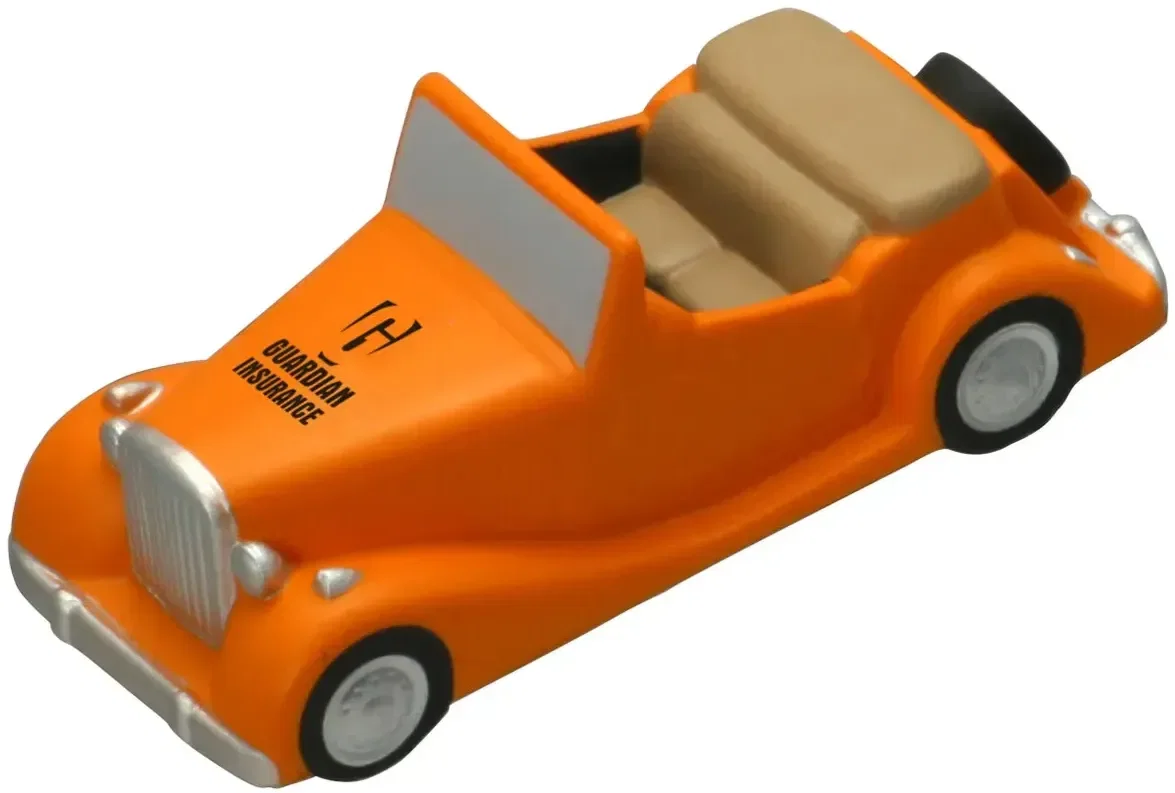 Antique car-shaped promotional stress ball for custom logo branding, front view