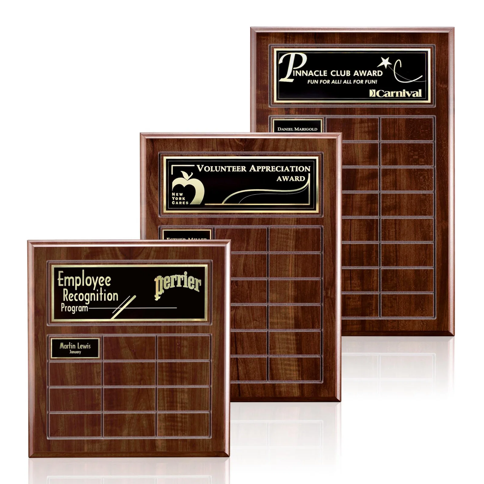 Custom Cherry Finish Laminate Perpetual Plaque With Blank Plates for employee recognition