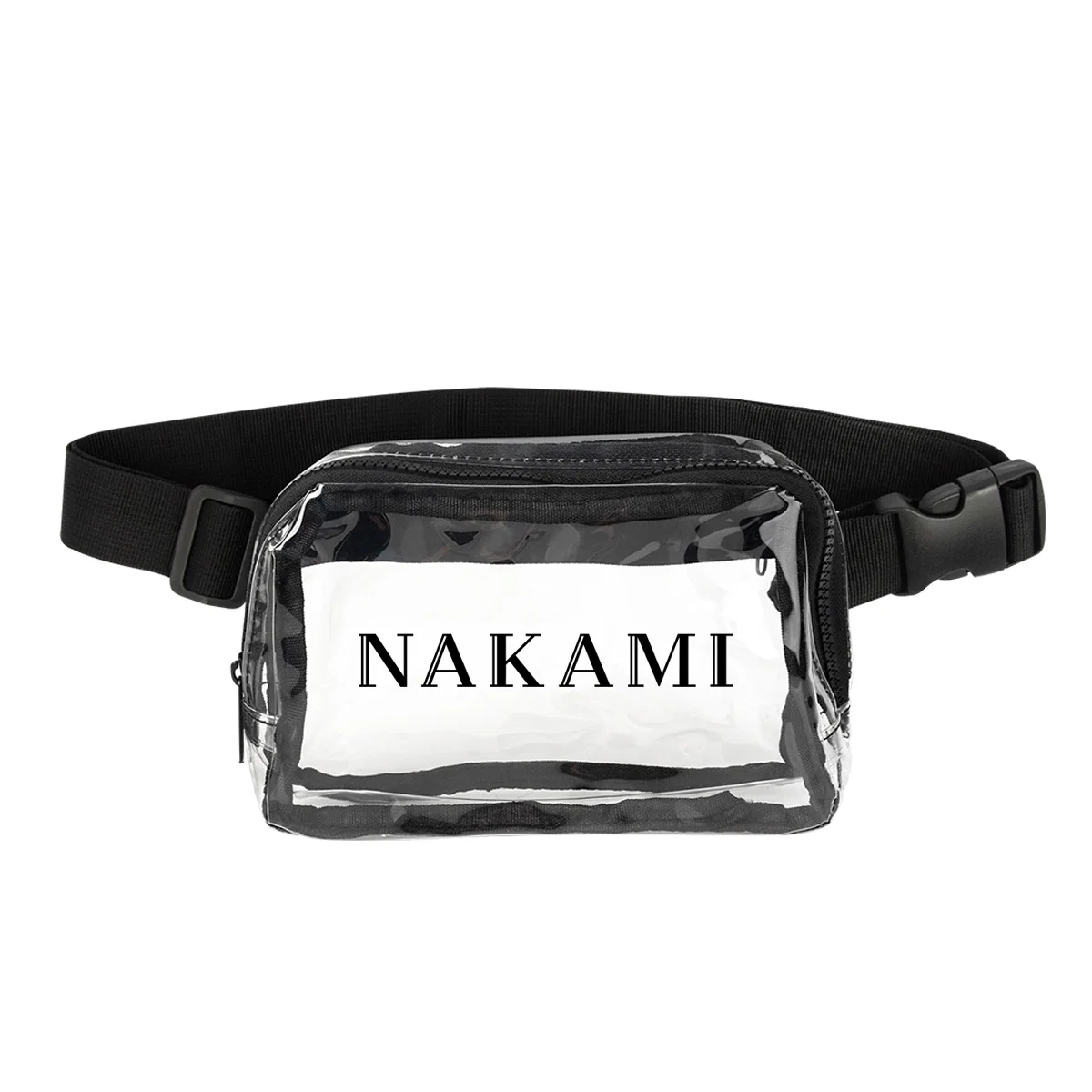 Clear belt bag with an adjustable strap and colored trim