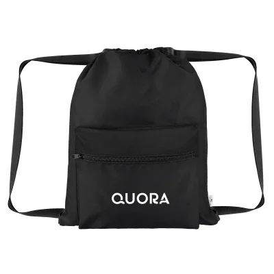 Anywhere rPET drawstring bag shown upright with cords cinched
