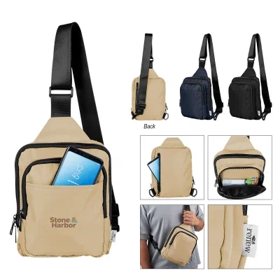 Black sport sling bag made from recycled polyester
