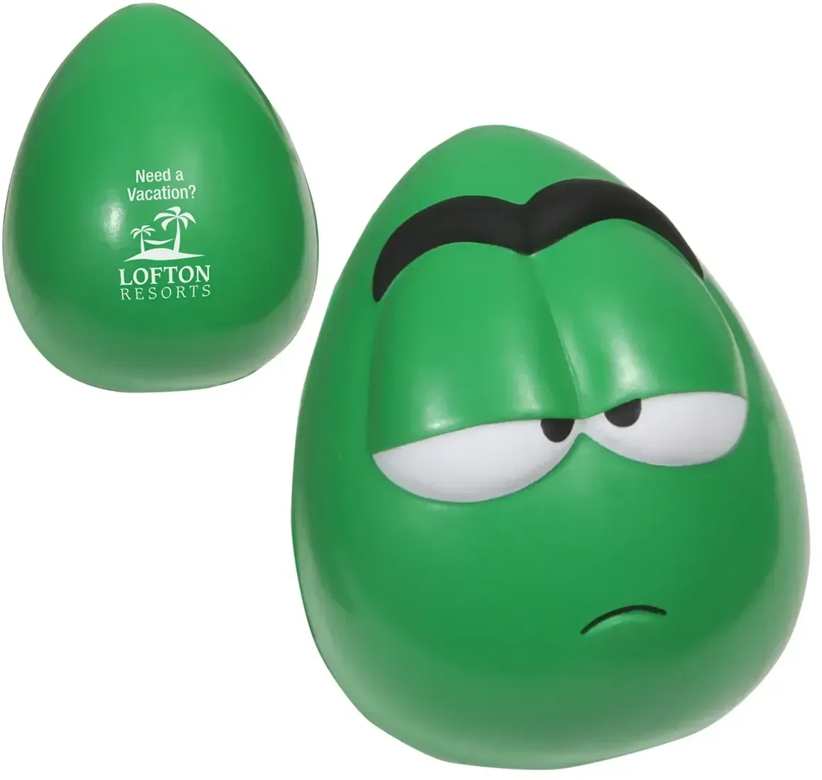 Apathetic Mood Maniac custom stress reliever, indifferent mood-face squeeze toy branded with logo, front view