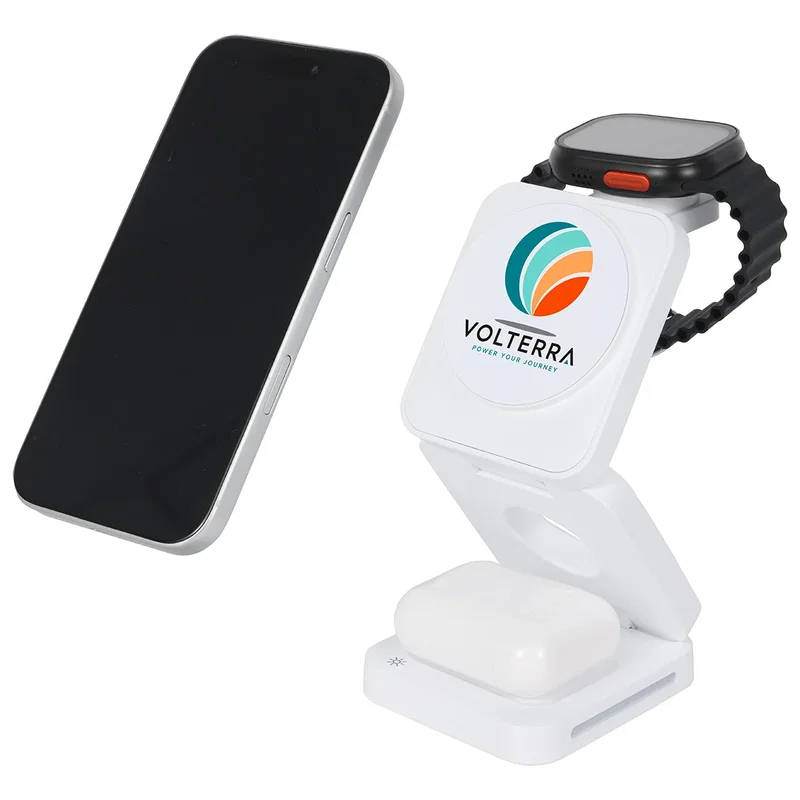 Angled view of the promotional Apex magnetic wireless charging station