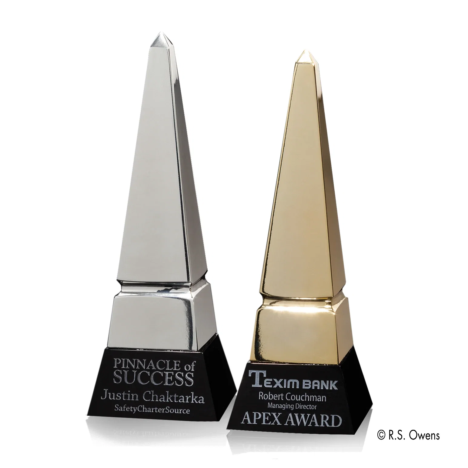 Custom Polished Cast Metal Obelisk Award With a Narrow Footprint for employee recognition