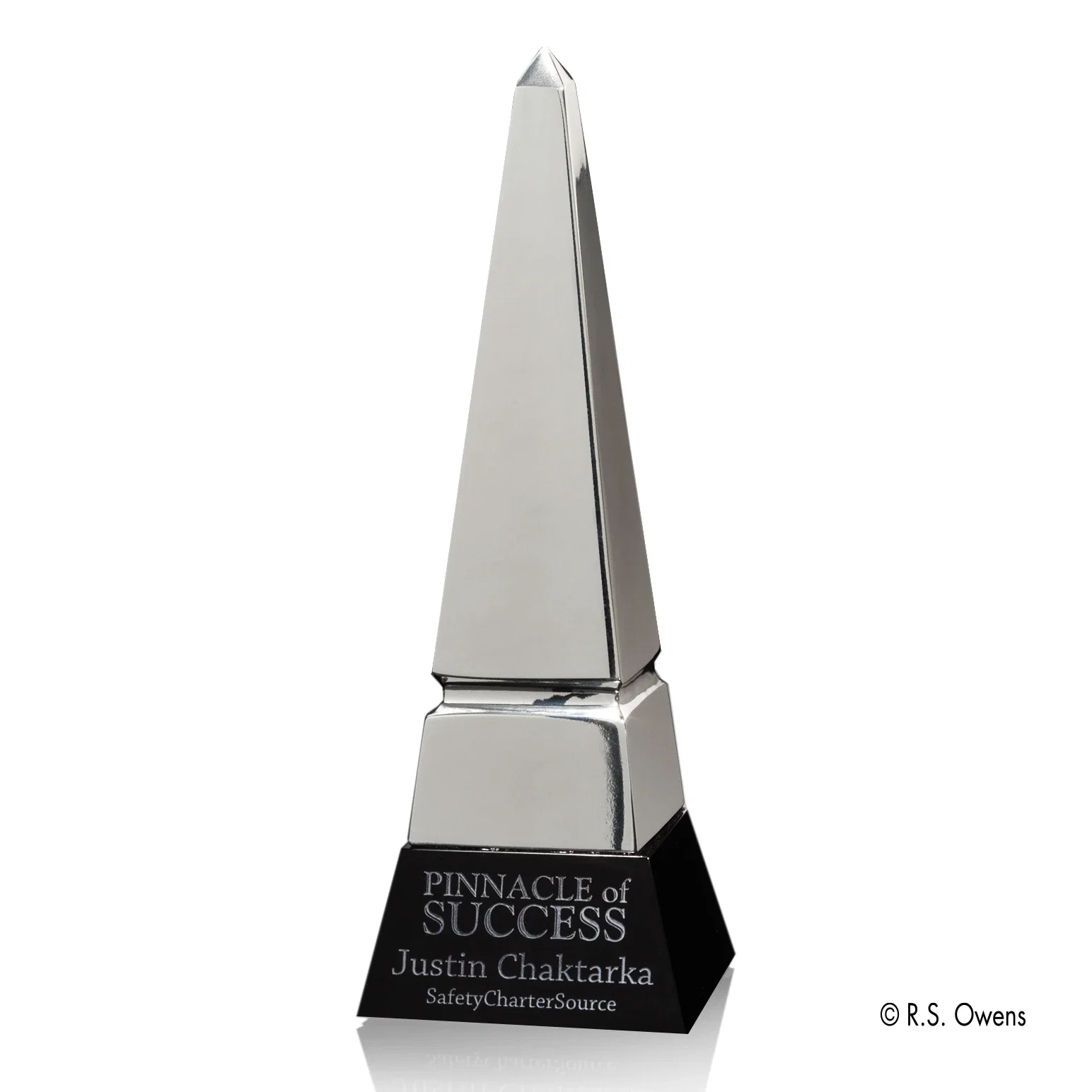 Custom Polished Cast Metal Obelisk Award With a Narrow Footprint for service anniversary gifts