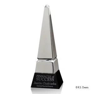 Polished Cast Metal Obelisk Award With a Narrow Footprint