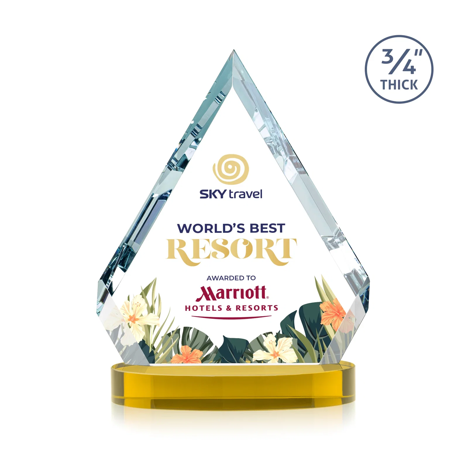 Custom Starfire Crystal Diamond Award With a Full-Color Printed Base, awards for dealer and partner awards