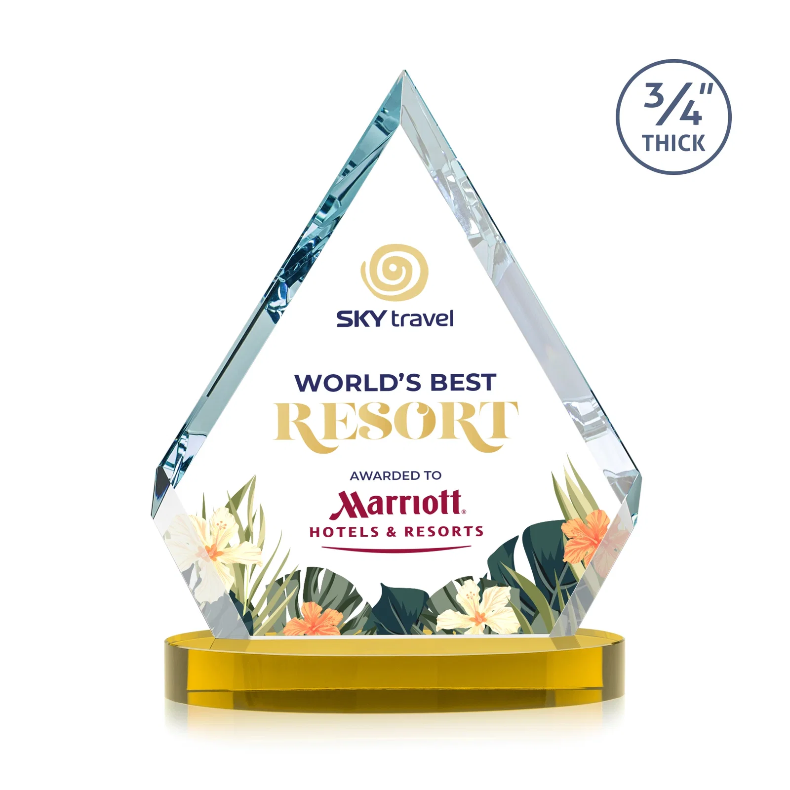 Custom Starfire Crystal Diamond Award With a Full-Color Printed Base, awards for company anniversary events