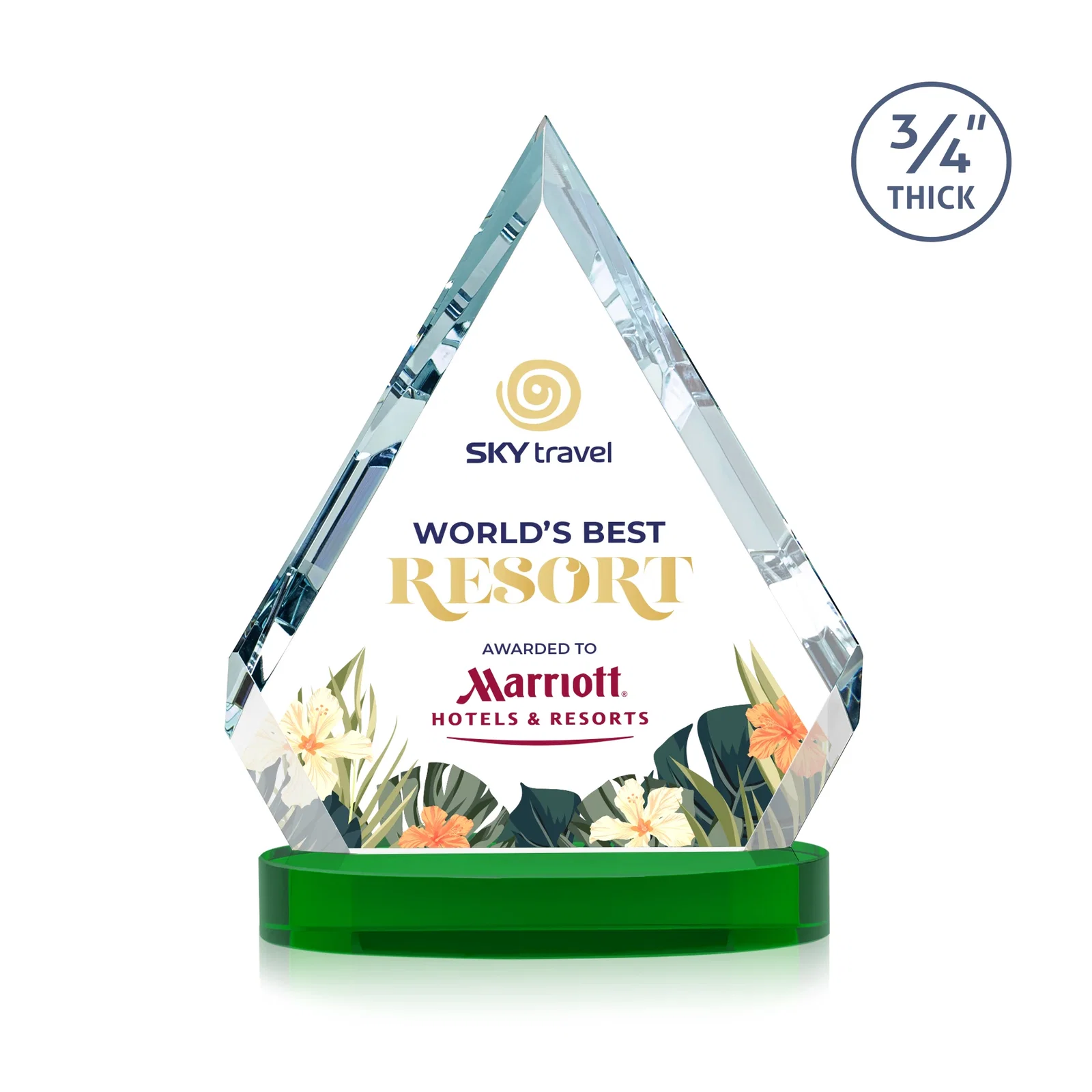 Personalized Starfire Crystal Diamond Award With a Full-Color Printed Base, awards for service anniversary gifts